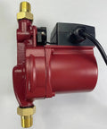 Recirculating Hot Water Booster Pump 150W 110V Cast Iron Workhorse side view with adapters, 35 Ft Head, 7 GPM, for homes and solar heaters