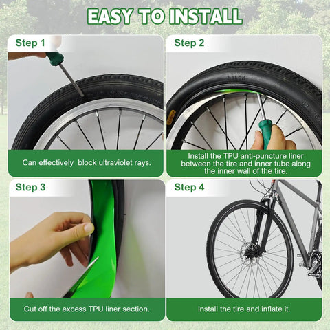 Installation steps for Two Roll Bike Tire Liners Set for Road and Mountain Rides Puncture Proof TPU Inner Tube Protectors.