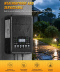 12 Pack Landscape Lights Kit With 300W Dual Zone Low Voltage Transformer in rainy garden setting