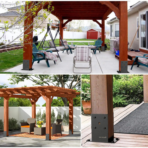 6x6 Post Base Built Tough Stainless Steel Powder Coated Post Anchor With Air Flow Channel For Deck Railing Pergolas Fence Pillar 4 Pack Internal Size 5.6 by 5.6 Inches For Extra Stability used in pergola