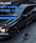 12V Car Tire Inflator Portable Air Compressor With Digital Pressure Gauge And Emergency LED Light, Quick 0 To 36 PSI Inflation For Cars, Bikes, Balls And Motorcycles, Direct Vehicle Outlet Power connected to black car