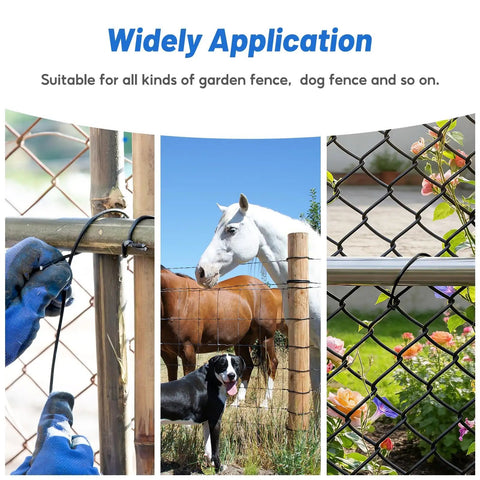 11 Gauge Chain Link Fence Ties, 8.27 Inches, Black used for garden and dog fences showing installation and application examples