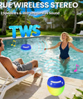 3 In 1 Bluetooth Pool Speaker With Digital Thermometer And Colorful Lights Floating IP68 Waterproof TWS Portable Speaker in pool