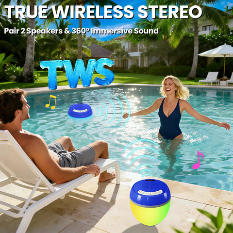 3 In 1 Bluetooth Pool Speaker With Digital Thermometer And Colorful Lights Floating IP68 Waterproof TWS Portable Speaker in pool