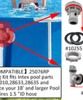 Washer and Ring Kit for One And One Half Inch Fittings with O Ring Rubber Washers for Intex Pool Plunger Valves and Replacement Gaskets 12 Piece Set For Intex Pools displayed near pool valve and hose connection.