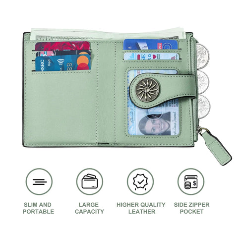 Compact Women’s Bifold Wallet With RFID Blocking Leather Card Holder Zipper Coin Pocket Slim Yet Roomy For Everyday Carry