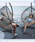 Gray Egg Chair Cushion Replacement For Indoor Outdoor Hanging Basket Chair 45x45 Waterproof Pad With Comfy Headrest on deck