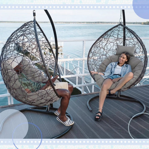 Gray Egg Chair Cushion Replacement For Indoor Outdoor Hanging Basket Chair 45x45 Waterproof Pad With Comfy Headrest on deck