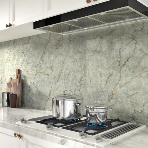 Kitchen backsplash with green marble peel and stick contact paper for countertops and backsplash waterproof vinyl wallpaper.