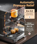 Cutaway view of 58mm Espresso Machine with PID Temperature Control and Built In Pressure Gauge, showing pressure relief system.