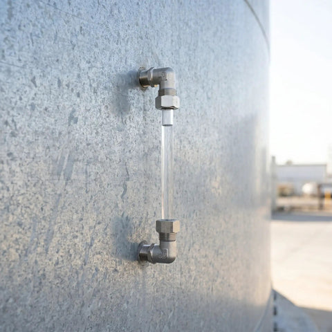 Industrial Water Level Meter With Three Eighths Inch Indicator Tube For Boilers And Cisterns, High Temperature Resistant Glass And Copper Level Gauge, Precise Measurement For Industrial Use And Sensitive Processes on tank wall