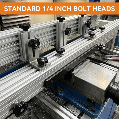 Twenty Piece One Quarter Inch Twenty T Track Knob Kit With Sixty T Slot Bolts Washers And Star Knobs for woodworking setup