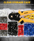 Ultimate 2180 Piece Ferrule Crimping Tool Kit For Wiring Pros with pliers and wire ferrules in clear plastic case