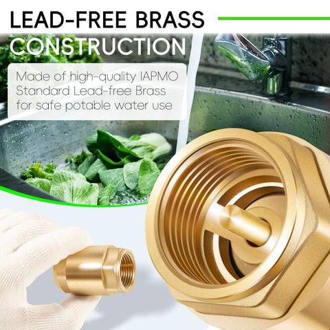 Two brass in-line check valves, 3/4 inch IPS, for backflow prevention in water supply systems