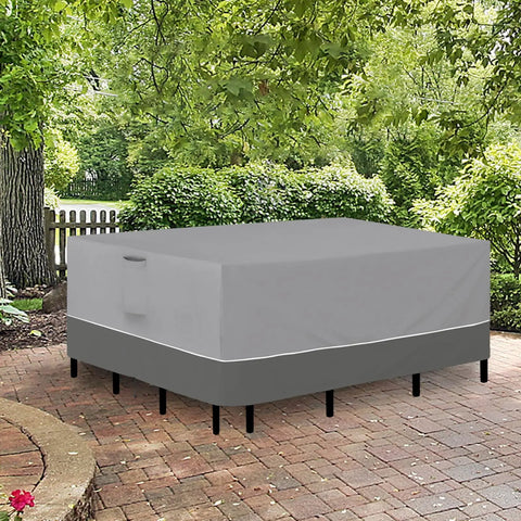 Rectangle Patio Furniture Cover For Outdoor Tables And Chairs 110 By 84 Inches Heavy Duty All Weather Waterproof And UV Resistant With Tape Sealed Seams Fits Sectional Sofa Sets 28 Inch Tall Gray And Dark Gray