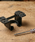 Heavy Duty Steel Ceiling Fan Mounting Bracket For Sloped And Vaulted Ceilings, Black Metal Bracket On Wooden Surface