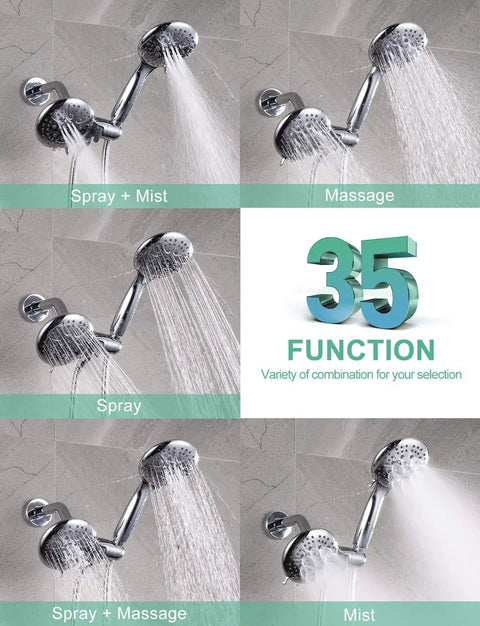 Brushed Gold 3 Way Shower Faucet Set With Handheld Shower Head And Fixed Shower Head Single Handle Tub And Shower Trim Kit 35 Spray Shower Experience Valve Included Ideal For New Construction Or Renovation showing multiple spray functions