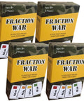 Four boxes of Fun Fractions Battle Card Game For Kids Second Through Fifth Grade Fast Paced Math Showdown displayed.