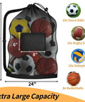 Massive Mesh Ball Bag For Coaches, Heavy Duty Drawstring Storage Sack With Shoulder Strap And Pocket, 24 by 36 inches shown with balls