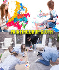 Heavy Duty 20 Pack Plastic Drop Cloths Waterproof for Painting Covers, 9x12 Feet, used during a playful outdoor art session.
