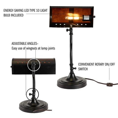 Bankers Lamp With Amber Mica Shade Mission Style Table Or Desk Light Led Bulb Included Cozy Vintage Glow For Home Office Living Room Dark Brown Finish