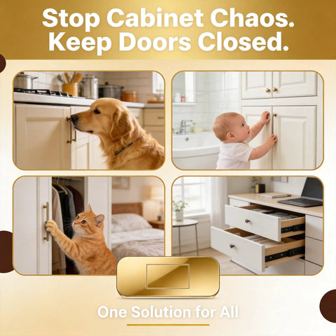 Six Pairs Gold Magnetic Cabinet Door Catch Set Stick On No Drill Adhesive for kitchen and drawer security