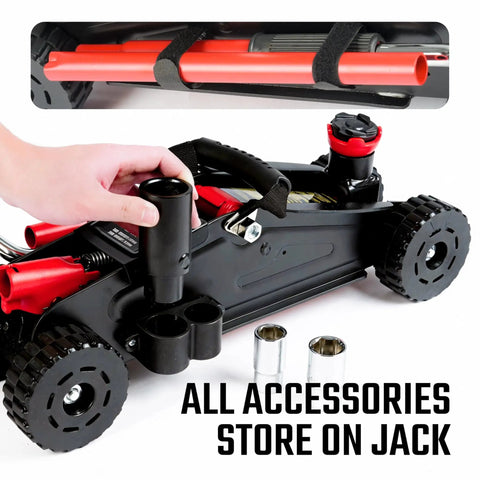 4400 Lb Hydraulic Off Road Floor Jack With Big Wheels For Trucks SUVs And ATVs, Dual Piston Quick Lift, accessory storage
