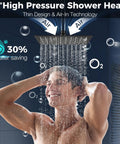 Man enjoying 10 Inch Rain Shower Head With 16 Inch Adjustable Arm Extender, All Metal Square Showerhead In Oil Rubbed Bronze, 304 Stainless Steel High Pressure Rainfall.