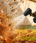 Beast Cordless Leaf Blower With 350000 RPM Turbo Motor And Lightweight Handheld Design in use, blowing leaves in yard