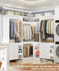 Legit Heavy Duty L Shaped Closet System With Six Roomy Drawers Plus Four Sturdy Hanging Rods Corner Tower Module For Walk In Wardrobe Setup in laundry room.