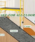 5 Inch Scaffolding Caster Set Of 4 With Heavy Duty Baker Wheels shown on various flooring types including hardwood, cement, tile, and carpet.
