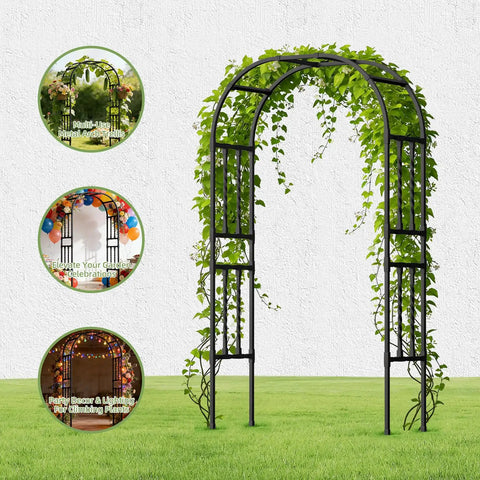 Go-To 6.9x7.9 Ft Square Tube Garden Arbor Trellis With Twisted Metal Design on a green lawn