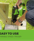 Person using Beast Of A Cordless Rotary Hammer Drill With Brushless 24V Motor 2 Joule Impact SDS Plus to drill concrete.