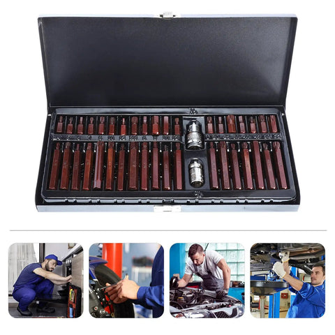 Top Shelf Shop Essential Forty Piece Star And Spline External Bit Socket Set With Grease Proof Copper Finish For Torque Impact Wrenches And Full Vehicle Service Lined In A Badass Steel Carry Case, organized display in sturdy case.