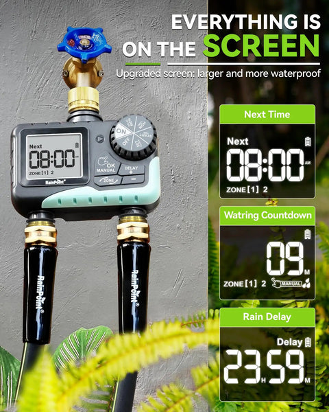 Two Zone Sprinkler Timer With Brass Inlet And Outlet For Garden Hose All In One Watering System With digital display