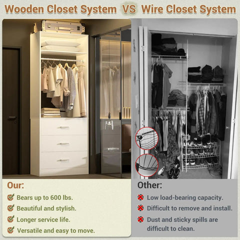A Portable Modular Closet Organization System With Twelve Sturdy Wood Drawers And Rollers Helps You Kick Clutter To The Curb While Offering Heavy Duty Storage For All Your Threads Across Four Pieces