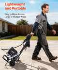 Man using Gonna Save Your Arms For This Stand Airless Paint Sprayer 3000 PSI on wheeled cart, portable design for easy movement.