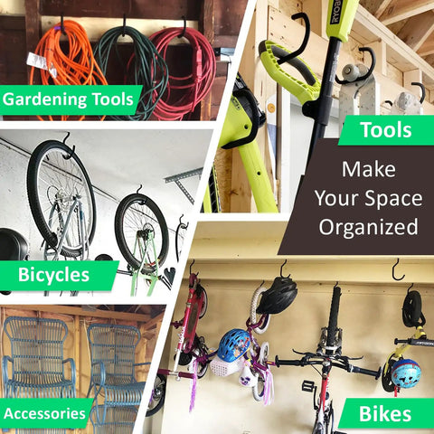 Six Pack Heavy Duty Garage Hooks For Wall And Ceiling Storage Perfect For Hanging Bikes Hoses Cords Garden Tools And More Durable Vinyl And Epoxy Coated Hooks Built Tough To Maximize Your Garage Organization And Free Up Real Estate
