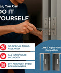 Person installing Built Tough Heavy Duty Satin Steel Door Hinges 4.5 Inch Self Closing Adjustable Spring Hardware with screwdriver.