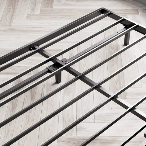 Heavy Duty Queen Bunkie Board And Thick Steel Frame Mattress Support highlighting the slatted metal frame construction.