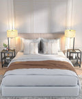 Bedroom with two Dope Industrial Floor Lamp With Side Table And USB Port End Table Lamp With Power Outlet Modern Bedside