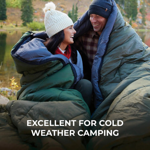 20 Degree Kids Sleeping Bag For Boys And Girls Cozy Warm Durable Camping Gear in use outdoors with two people