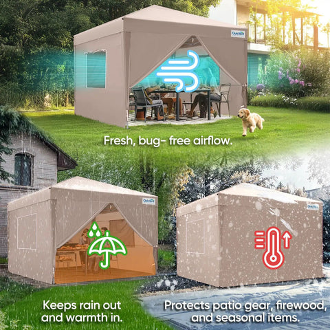 Privacy 10x10 Pop Up Canopy Tent With Sidewalls And Roll Up Ventilated Windows No Fuss One Person Setup Outdoor Commercial Gazebo Shelter Enclosed Waterproof Bonus Four Sandbags