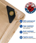 Beige 6x8 Heavy Duty Waterproof Tarp 12.5 Mil Ultra Tough Tear Resistant Poly Cover waterproof durability features