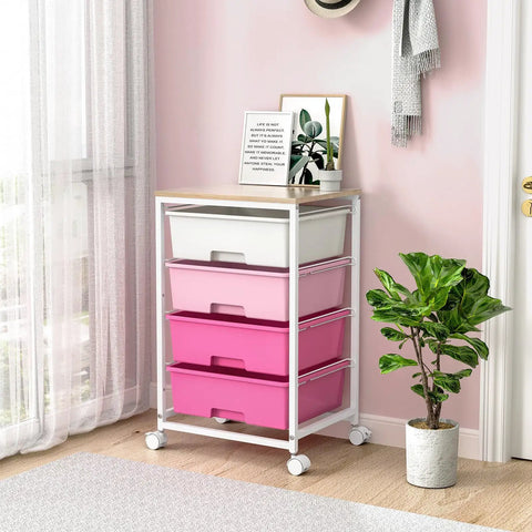 Slick Four Drawer Rolling Storage Cart In Bright Pink With Mega Capacity And Super Handy Wheels For Easy Organization Around The House Or Office Making Room Management A Sweet No Brainer Setup Today