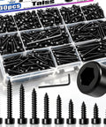 430 Piece No Sweat M3 Hex Socket Self Tapping Screws Assortment Kit In Black Carbon Steel With Allen Keys arranged in clear tray.