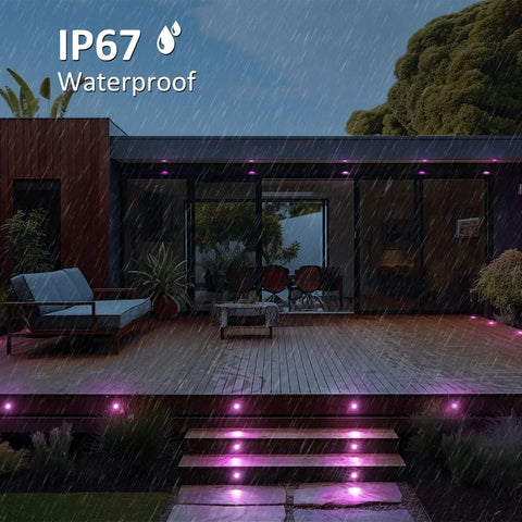Outdoor RGB Deck Lights 30 Pack Waterproof Recessed 12V Low Voltage LED With Remote And App Control lighting a wet deck