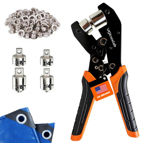 Heavy Duty Grommet Kit With One Quarter Inch And Three Eighth Inch Dies, Four Hundred Eyelets In 6mm And 10mm, Magnetic Eyelet Pliers