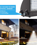 Built-in dusk to dawn sensor on Crazy Bright 70W LED Full Cutoff Wall Pack with 8,400 Lumens at 5000K Daylight, automatic lighting demo