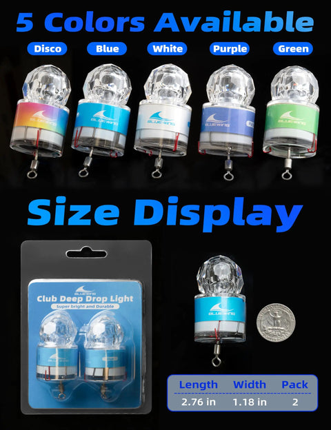 Two Pack Deep Drop Water Activated LED Fishing Lamp For Swordfish Deep Sea Angling 10mm LED Beads 3X5X Brighter Diamond Style